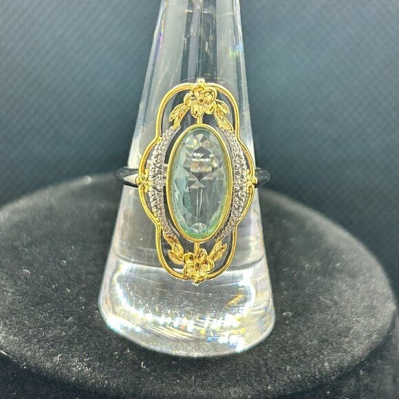 Brand new! Ladies vintage 18K gold plated flower oval cut zircon ring Size 9 - Picture 1 of 1